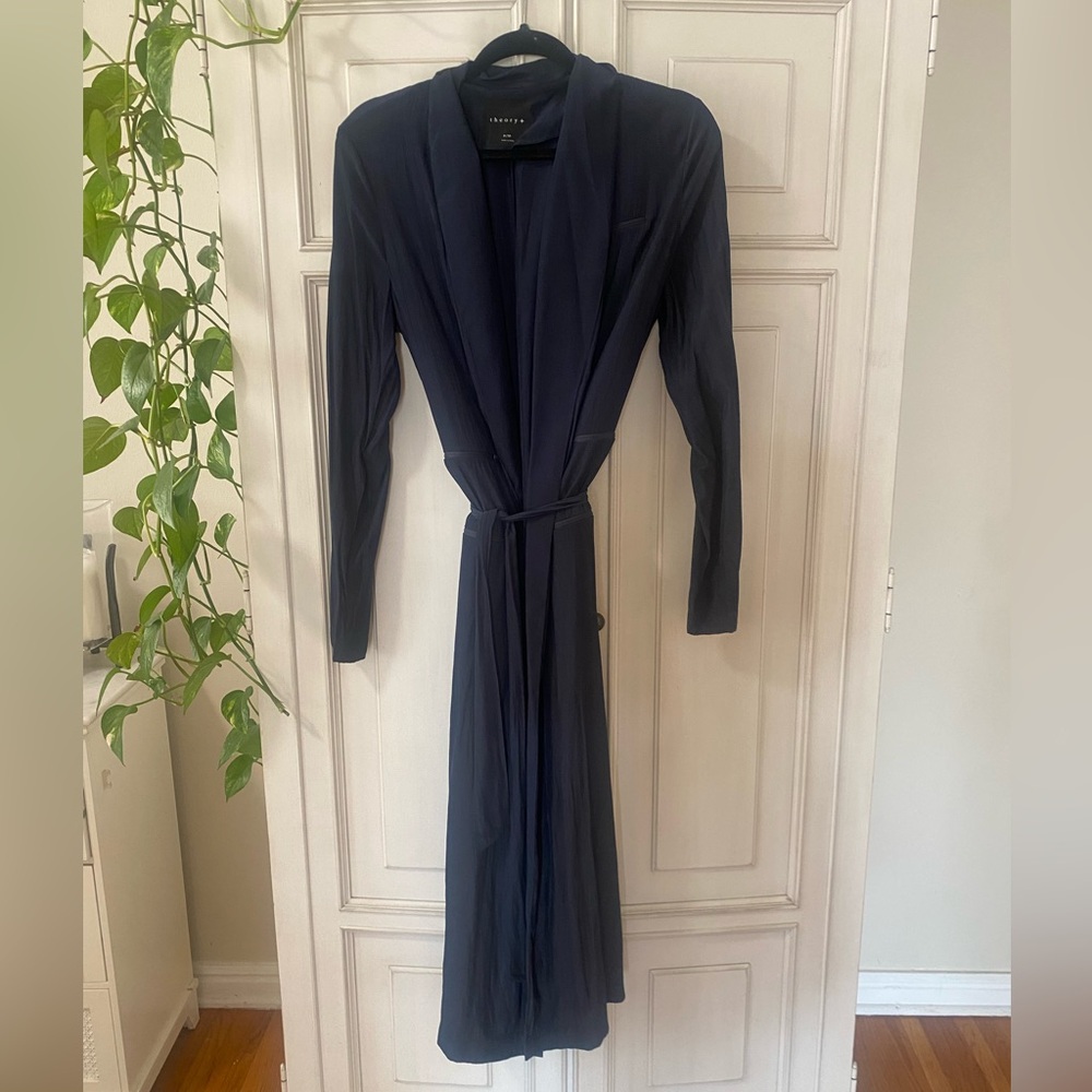 Theory Navy, silk style duster